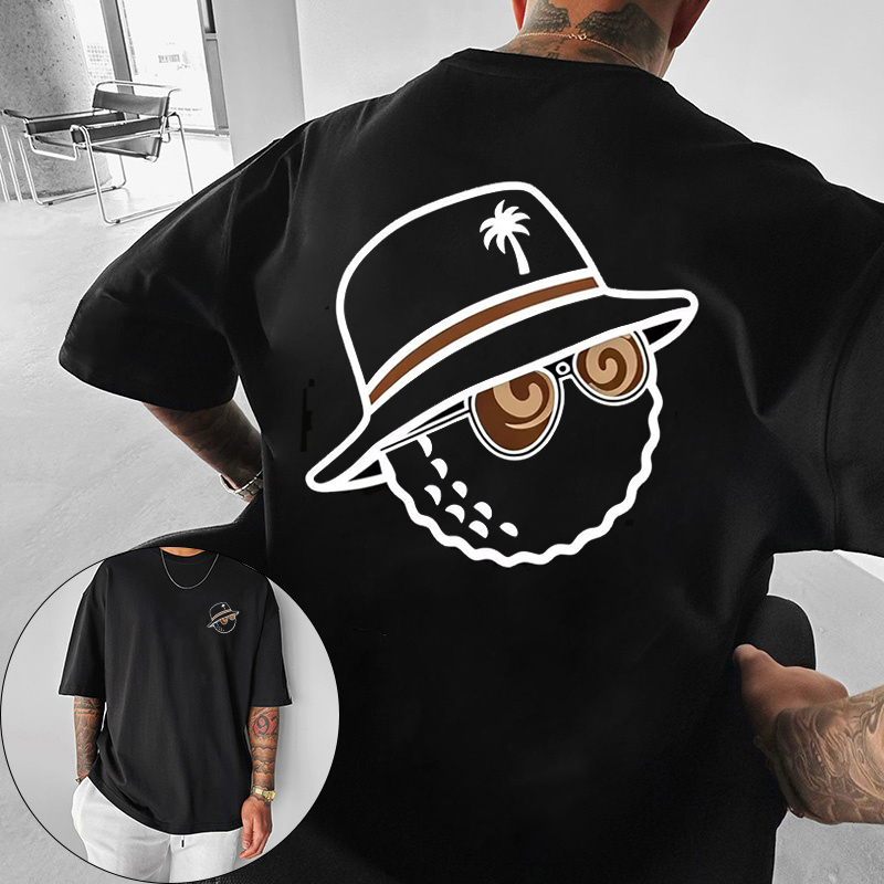 Urban Streetwear Brand - تي شيرت عصري للجنسين بطباعة قبعة