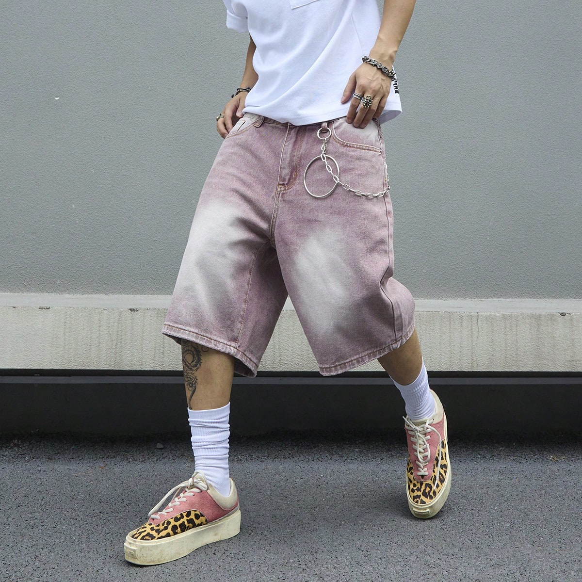 Streetwear Brand Shorts - شورت جينز رجالي وردي متدرج اللون