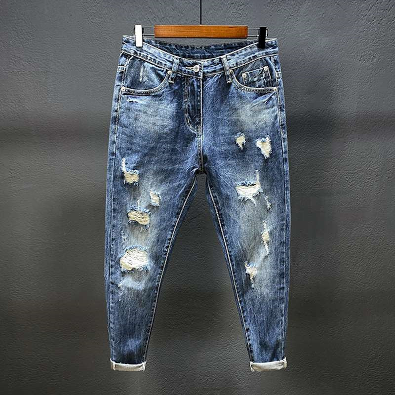 تسع نقاط الجينز مع ثقوب للرجال - مراجعة Urban Streetwear Brand وسعره